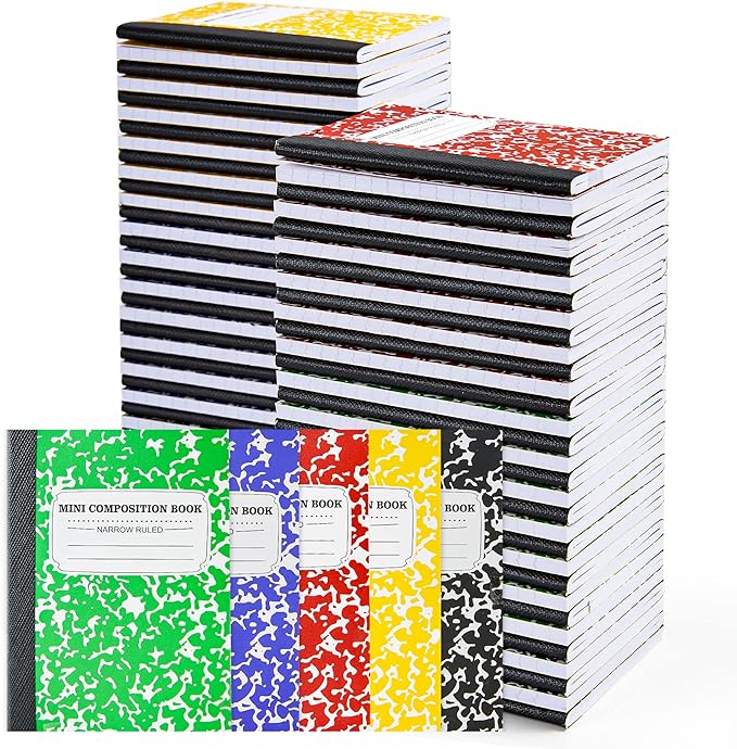 feela 70 Pack Mini Composition Notebook Bulk, Cute Pocket Composition Note Pad, Small Journal Notebooks for Students College School Supplies, 4.5" X 3.25", Narrow Ruled, 5 Marble Covers