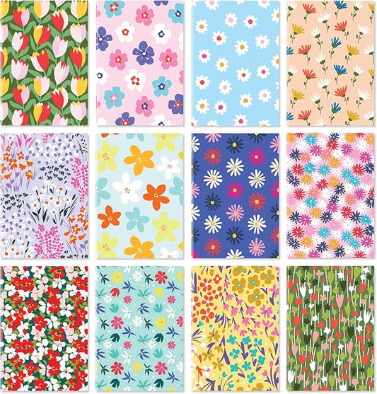 S&O Notebook Journal Set of 24 with 12 Unique Designs - Brightly Colored 3.5x5" Mini Pocketbook That Fit Anywhere - Durable Pocket Diary Set – Register & Writing Pads - Notebooks Bulk