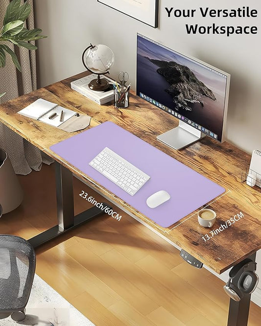 Desk Pad Mat 23.6"x13.7" - Waterproof Mouse Pad & Desk Protector, Non-Slip PU Leather for Gaming Keyboard/Mouse, Stitched Edge XL Office Desk Pad with Ergonomic Support(Light Purple)