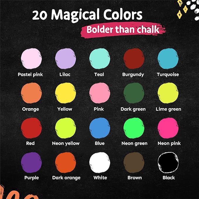 LANA & LUCA Liquid Chalk Markers for Blackboards - Bold Color Dry Erase Marker Pens - Chalk Markers for Chalkboards Signs, Windows, Blackboard, Glass - 6mm Reversible Tip (20 Pack)