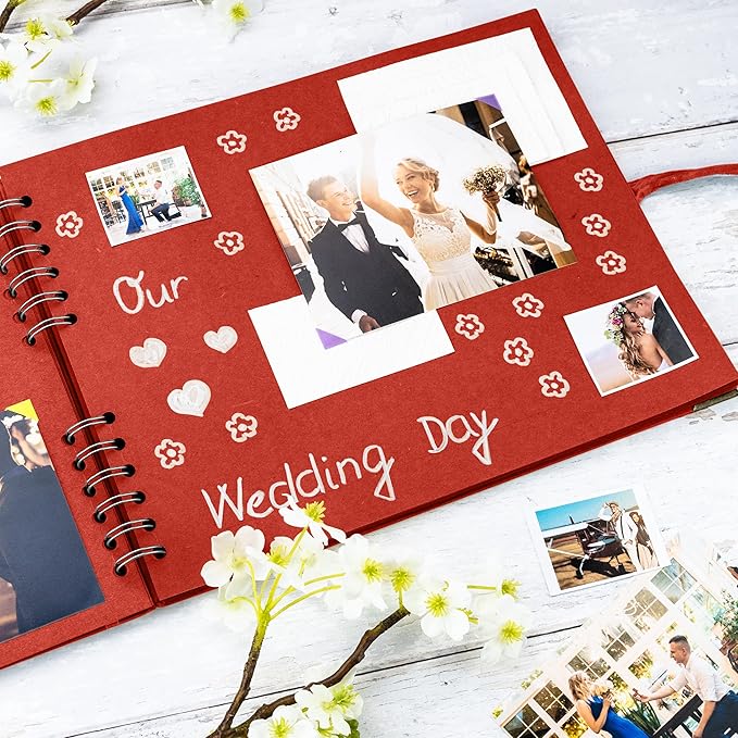 Bstorify Square Scrapbook Photo Albums 50 Pages (11 x 8.5 Inch) Red Thick Paper, Hardcover, Ribbon Closure - Ideal for Your Scrapbooking Albums, Art & Craft Projects (Red, 11 x 8.5 Inch)