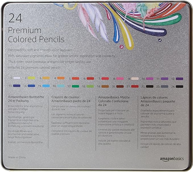 Amazon Basics Colored Pencils for Coloring and Drawing, Premium, Soft Core, Back to School Supplies, 24 Count (Pack of 1), Multicolor