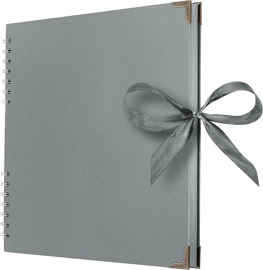 Bstorify Square Scrapbook Photo Albums 80 Pages (11 x 11 Inch) Grey Thick Paper, Hardcover, Ribbon Closure - Ideal for Your Scrapbooking Albums, Art & Craft Projects (Grey, 11 x 11 Inch)