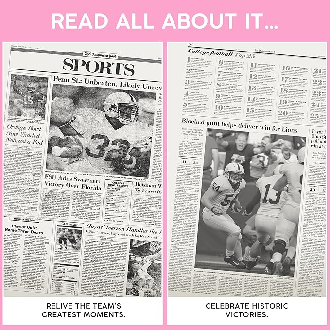 Signature gifts Personalized College Football Newspaper History Book, A3 Large Deluxe Hardcover - College Football Fan, Alumni, Students Keepsake Gift