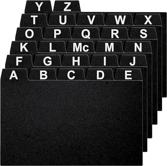 27 Black Index Dividers 3x5" - Large Index Card Organizer with Alphabetical File Dividers and Recipe Guides
