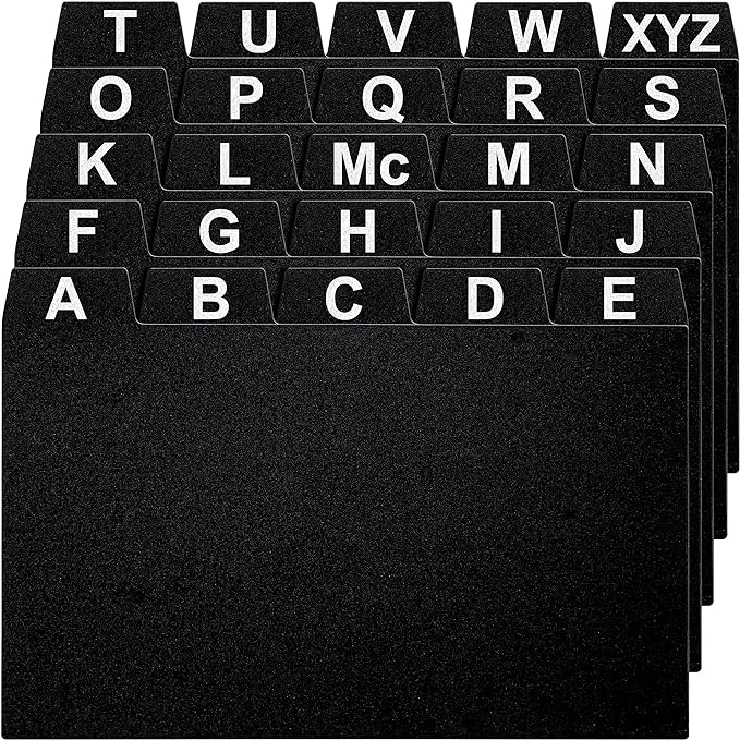 25 Black Index Card Dividers 3x5" - Large Index Cards for Index Card Box, Index Card Organizer, Index Cards Holder - Alphabetical File Dividers, Recipe and Card Guides, Greeting Cards